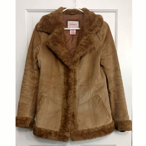 Y2K Vintage Xhilaration Penny Lane Coat Sz M Genuine Leather Suede Faux Fur